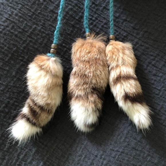 Vintage Teal HandKnit Cat Tail Hat RARE - Picture 6 of 6